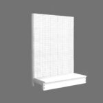 White Single-Sided Gondola Shelving with Pegboard Back Panel"